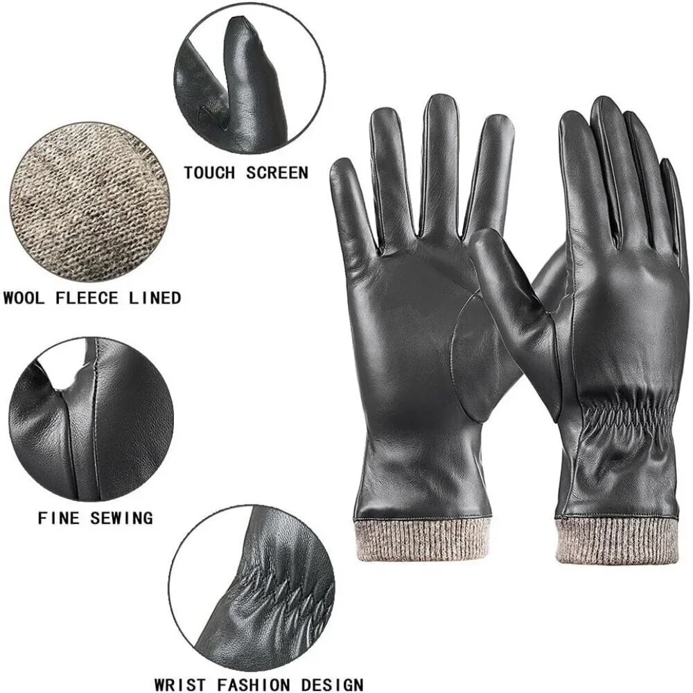 Women's Dark Grey Wool Fleece Lined Warm Touchscreen Thick Thermal Snow Gloves